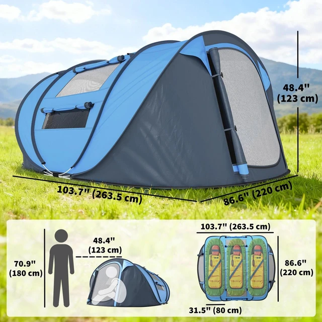 Alt view image 6 of 7 - 4 Person Camping Tent Automatic Pop Up Tent with Carry Bag Doors