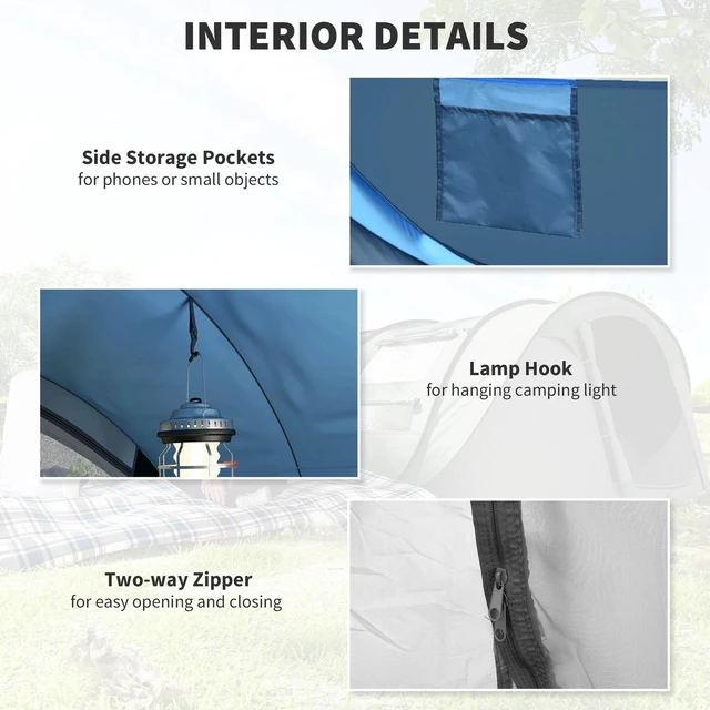 Alt view image 3 of 7 - 4 Person Camping Tent Automatic Pop Up Tent with Carry Bag Doors
