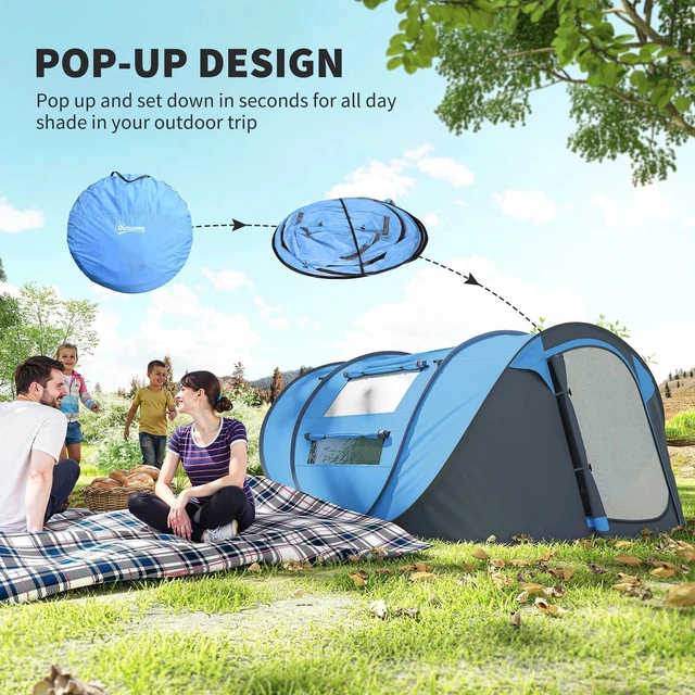 Alt view image 2 of 7 - 4 Person Camping Tent Automatic Pop Up Tent with Carry Bag Doors