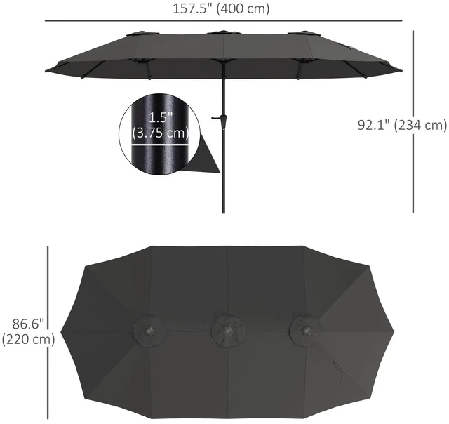 Alt view image 5 of 7 - 13ft Double-Sided Patio Umbrella, Outdoor Parasol w/ Crank Handle