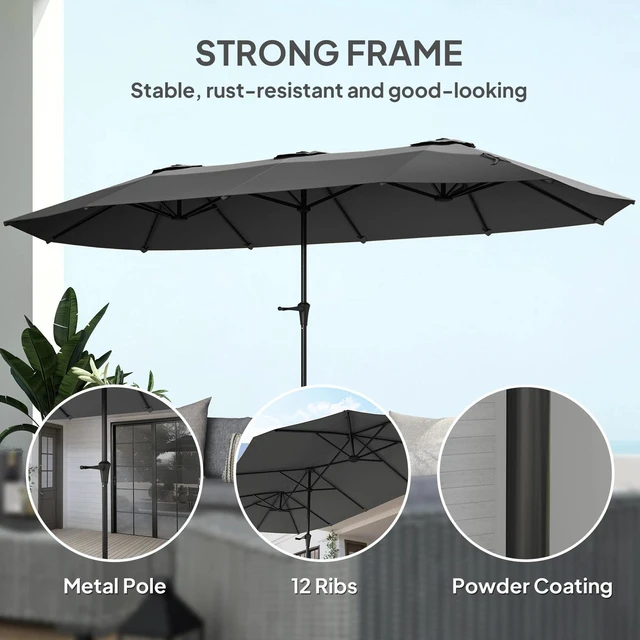 Alt view image 6 of 7 - 13ft Double-Sided Patio Umbrella, Outdoor Parasol w/ Crank Handle
