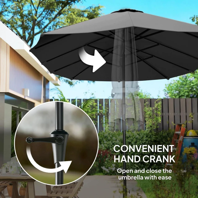 Alt view image 3 of 7 - 13ft Double-Sided Patio Umbrella, Outdoor Parasol w/ Crank Handle