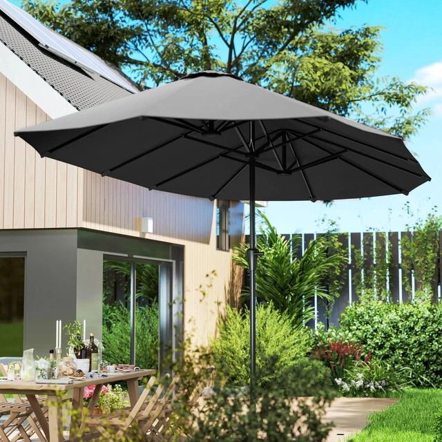 Alt view image 4 of 7 - 13ft Double-Sided Patio Umbrella, Outdoor Parasol w/ Crank Handle