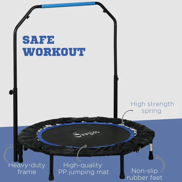 Alt view image 3 of 7 - 40" Foldable Mini Trampoline Fitness Trampoline w/ Foam Handle, Blue