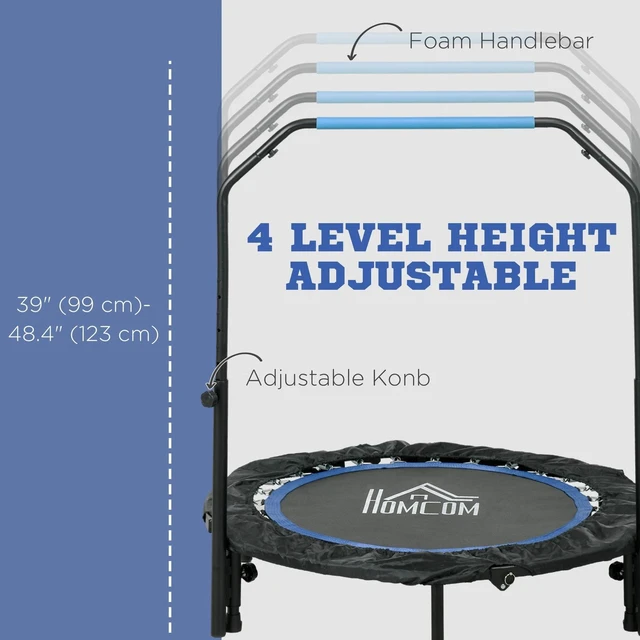 Alt view image 2 of 7 - 40" Foldable Mini Trampoline Fitness Trampoline w/ Foam Handle, Blue