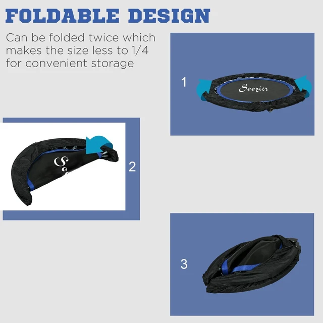 Alt view image 5 of 7 - 40" Foldable Mini Trampoline Fitness Trampoline w/ Foam Handle, Blue