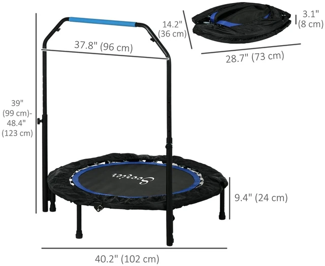 Alt view image 4 of 7 - 40" Foldable Mini Trampoline Fitness Trampoline w/ Foam Handle, Blue