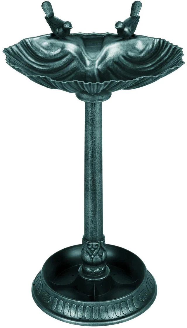 Alt view image 7 of 7 - 32" Tall Antique Bird Bath with 2 Decorative Birds, Vintage Birdbath, Bronze