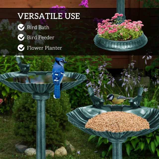 Alt view image 5 of 7 - 32" Tall Antique Bird Bath with 2 Decorative Birds, Vintage Birdbath, Bronze