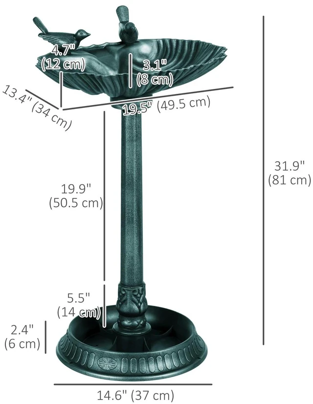 Alt view image 2 of 7 - 32" Tall Antique Bird Bath with 2 Decorative Birds, Vintage Birdbath, Bronze