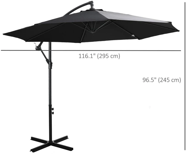 Alt view image 2 of 7 - 9.7ft Offset Patio Umbrella, Hanging Cantilever Parasol w/ Crank, Base, Black