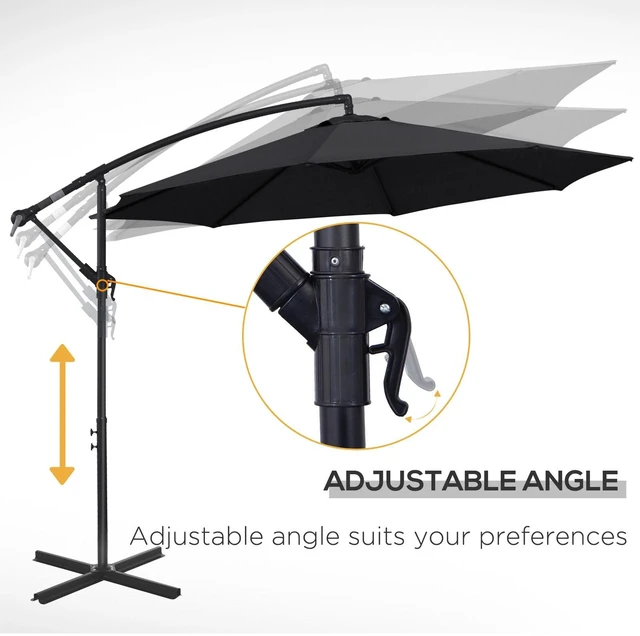 Alt view image 4 of 7 - 9.7ft Offset Patio Umbrella, Hanging Cantilever Parasol w/ Crank, Base, Black
