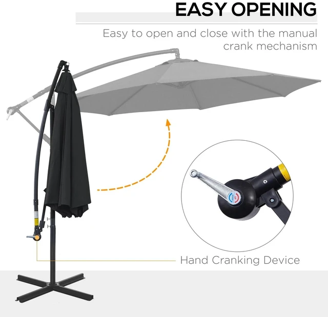 Alt view image 3 of 7 - 9.7ft Offset Patio Umbrella, Hanging Cantilever Parasol w/ Crank, Base, Black