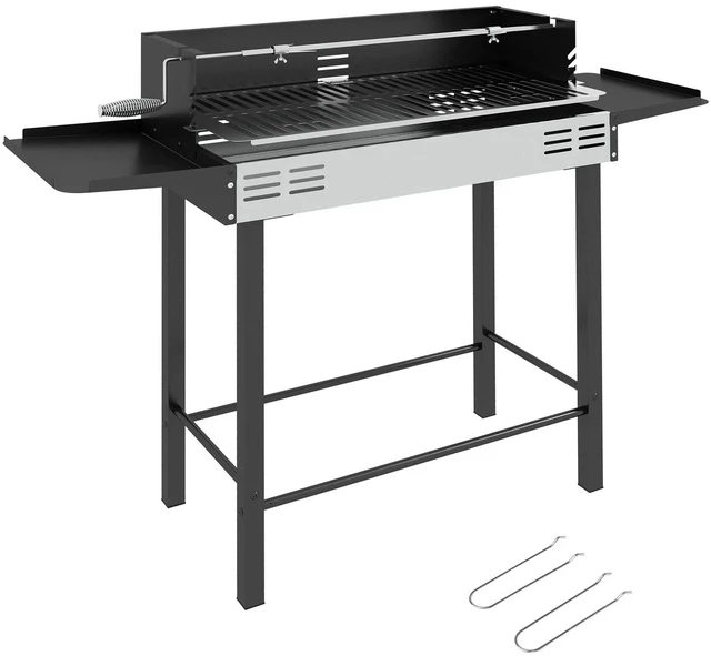 Alt view image 7 of 7 - BBQ Rotisserie Grill Roaster w/ 3-Level Grill Grate & Foldable Storage Shelves