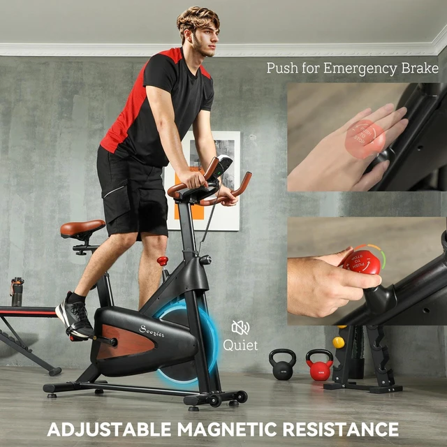 Alt view image 5 of 7 - Indoor Exercise Bike, Quiet Stationary Bike for Home Gym Cardio Workout, Black