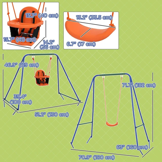 Alt view image 4 of 7 - 2 In 1 Toddler Swing Set with Safety Harness for Baby, Kids