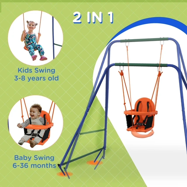 Alt view image 2 of 7 - 2 In 1 Toddler Swing Set with Safety Harness for Baby, Kids