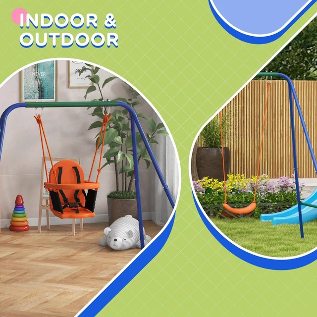 Alt view image 5 of 7 - 2 In 1 Toddler Swing Set with Safety Harness for Baby, Kids