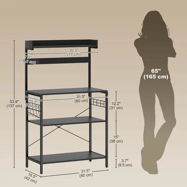 Alt view image 2 of 7 - Kitchen Bakers Rack with Storage, Power Outlet, USB Charger