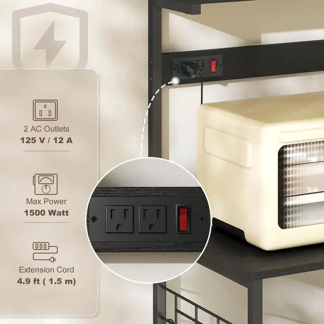 Alt view image 3 of 7 - Kitchen Bakers Rack with Storage, Power Outlet, USB Charger