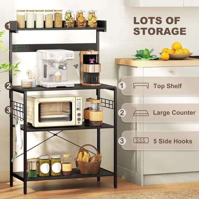 Alt view image 5 of 7 - Kitchen Bakers Rack with Storage, Power Outlet, USB Charger