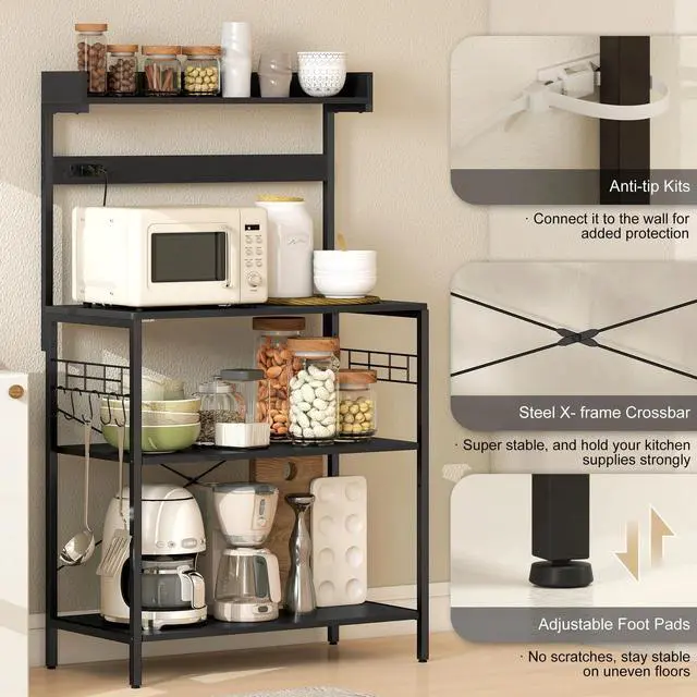 Alt view image 6 of 7 - Kitchen Bakers Rack with Storage, Power Outlet, USB Charger