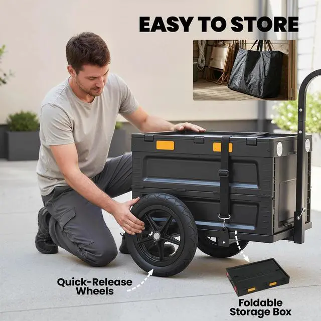 Alt view image 5 of 7 - Soozier Bike Trailer, 17 Gal Bike Cargo Trailer with Foldable Storage Box