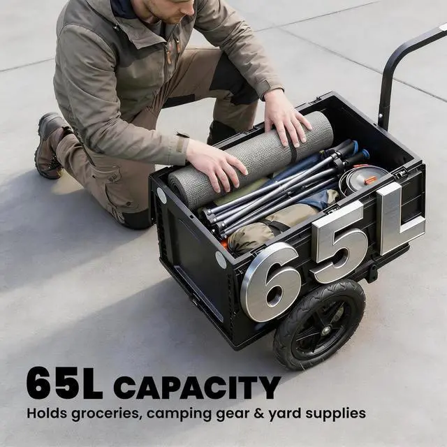 Alt view image 2 of 7 - Soozier Bike Trailer, 17 Gal Bike Cargo Trailer with Foldable Storage Box