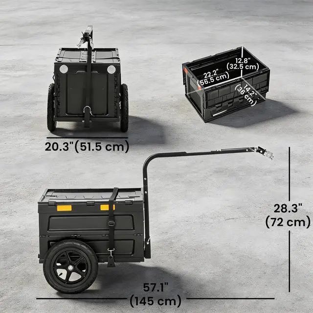 Alt view image 4 of 7 - Soozier Bike Trailer, 17 Gal Bike Cargo Trailer with Foldable Storage Box