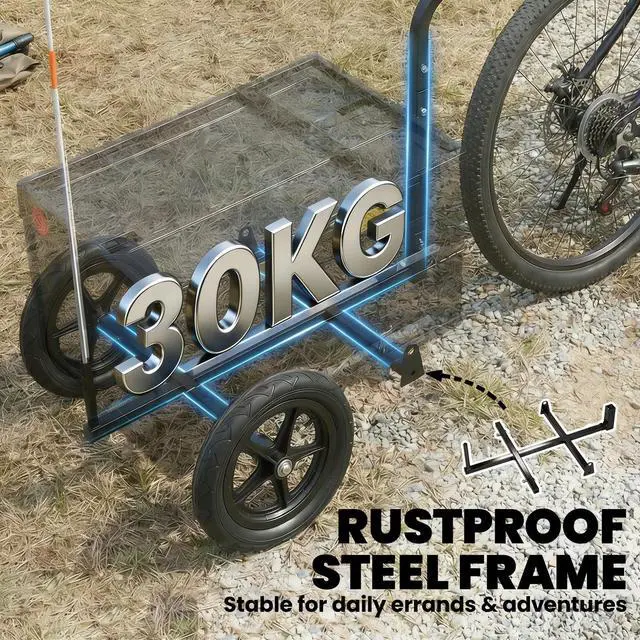 Alt view image 3 of 7 - Soozier Bike Trailer, 17 Gal Bike Cargo Trailer with Foldable Storage Box