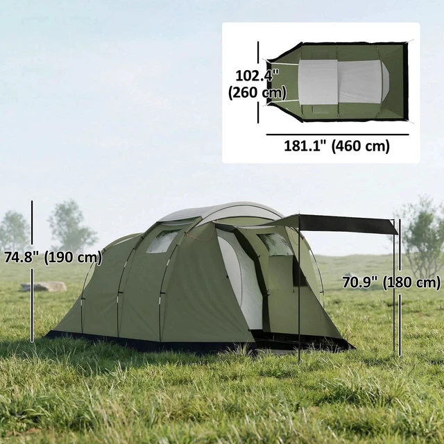 Alt view image 6 of 7 - Camping Tent with Rainfly Waterproof for 3-4 Person, Green