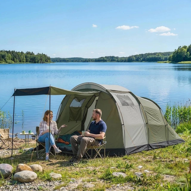 Alt view image 2 of 7 - Camping Tent with Rainfly Waterproof for 3-4 Person, Green