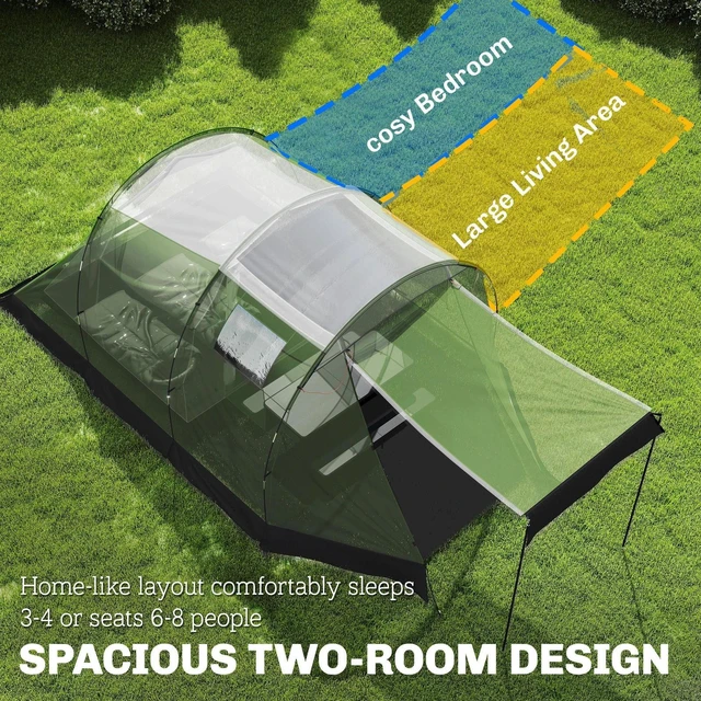 Alt view image 3 of 7 - Camping Tent with Rainfly Waterproof for 3-4 Person, Green