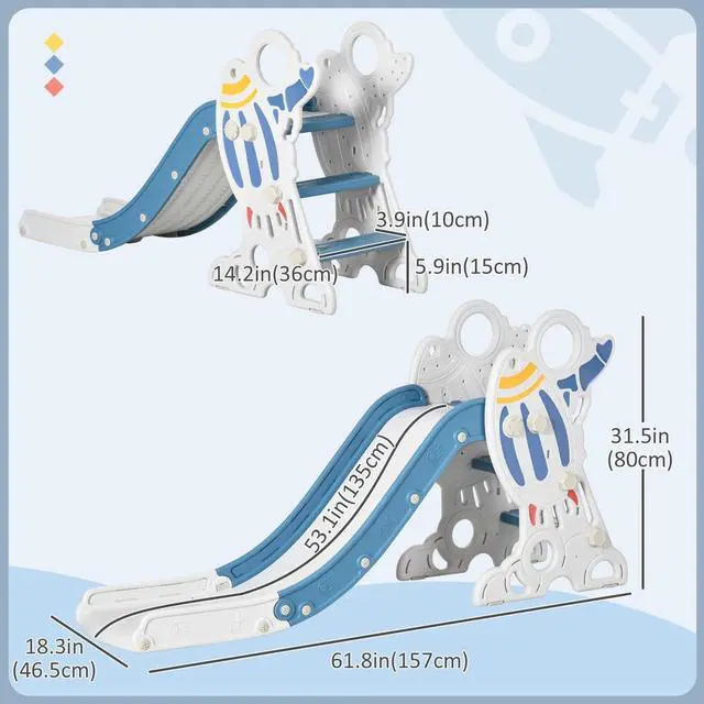 Alt view image 5 of 7 - Toddler Slide Indoor for Kids 1.5-3 Years Space Theme, Blue