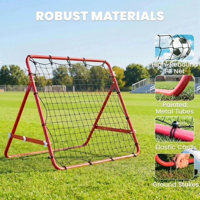 Alt view image 5 of 7 - Rebounder Net Football Training Aid Soccer Kickback Target Goal Play Red