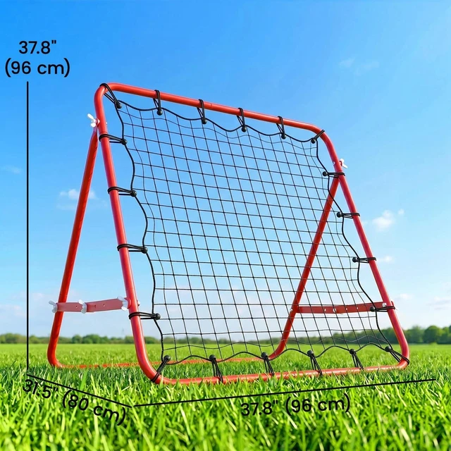 Alt view image 3 of 7 - Rebounder Net Football Training Aid Soccer Kickback Target Goal Play Red