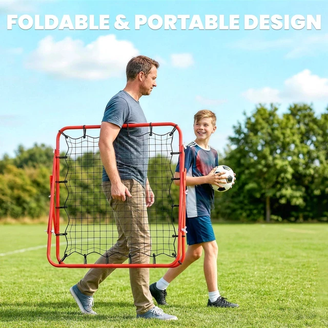 Alt view image 6 of 7 - Rebounder Net Football Training Aid Soccer Kickback Target Goal Play Red