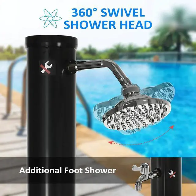Alt view image 4 of 7 - Solar Shower with Rotating Rainfall, Outdoor Shower for Backyard, Black