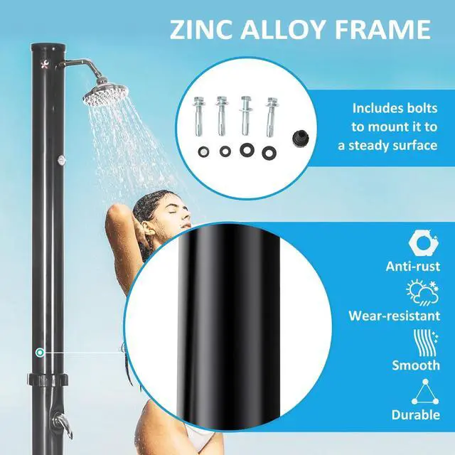 Alt view image 6 of 7 - Solar Shower with Rotating Rainfall, Outdoor Shower for Backyard, Black