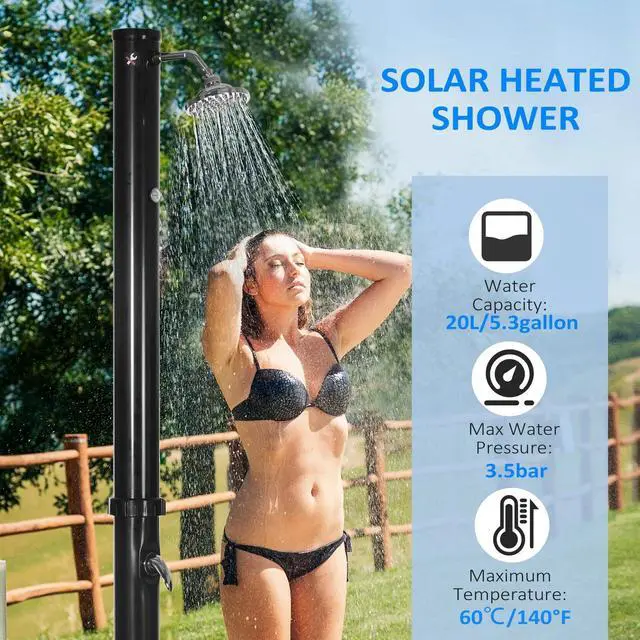 Alt view image 3 of 7 - Solar Shower with Rotating Rainfall, Outdoor Shower for Backyard, Black