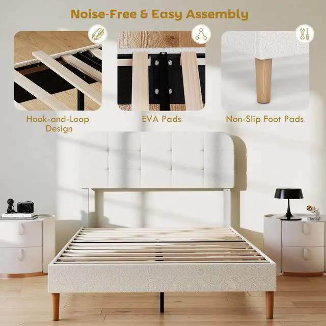 Alt view image 6 of 7 - Queen Bed Frame with Adjustable Headboard Platform Bed Frame White