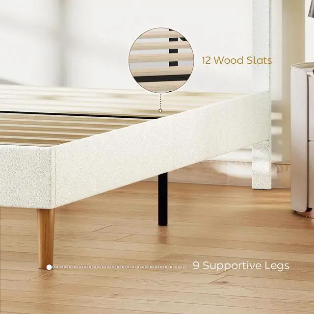 Alt view image 5 of 7 - Queen Bed Frame with Adjustable Headboard Platform Bed Frame White