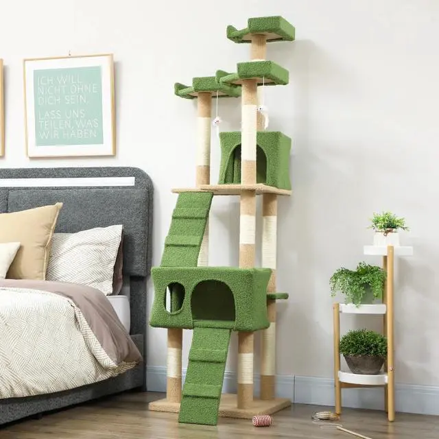 Alt view image 2 of 7 - Multi-Level Cat Tree Scratching Post Tower Condo Furniture Beige