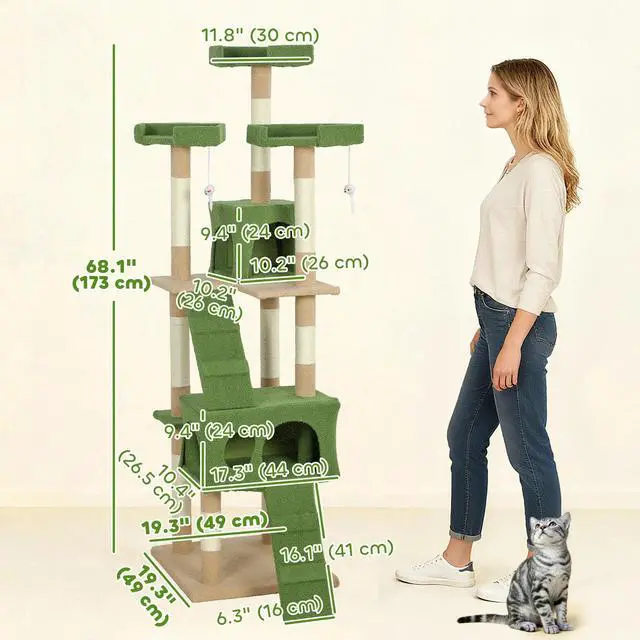 Alt view image 5 of 7 - Multi-Level Cat Tree Scratching Post Tower Condo Furniture Beige