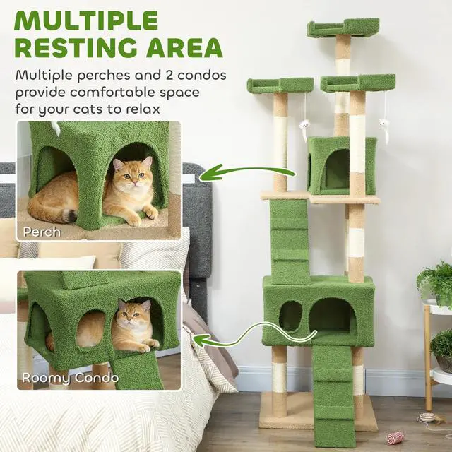 Alt view image 4 of 7 - Multi-Level Cat Tree Scratching Post Tower Condo Furniture Beige