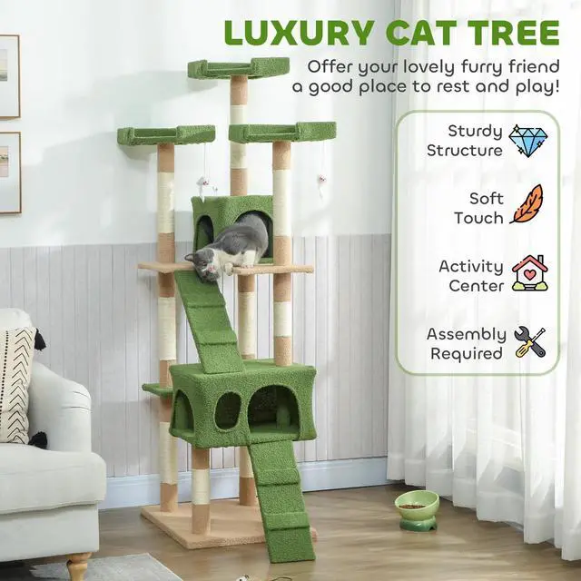 Alt view image 3 of 7 - Multi-Level Cat Tree Scratching Post Tower Condo Furniture Beige