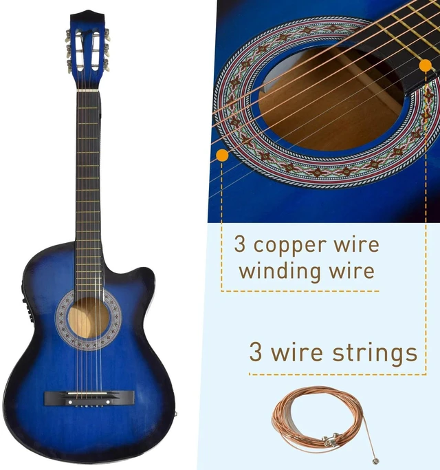 Alt view image 3 of 7 - 38 Inch Full Size Classical Acoustic Electric Guitar w/Case, Blue