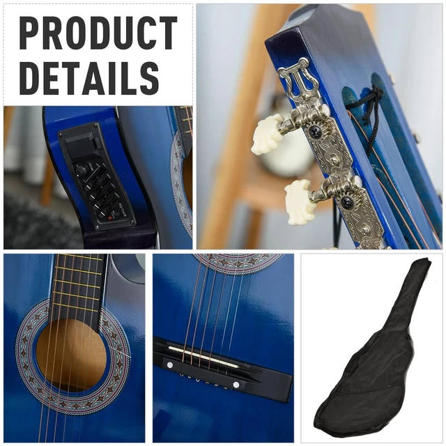 Alt view image 4 of 7 - 38 Inch Full Size Classical Acoustic Electric Guitar w/Case, Blue