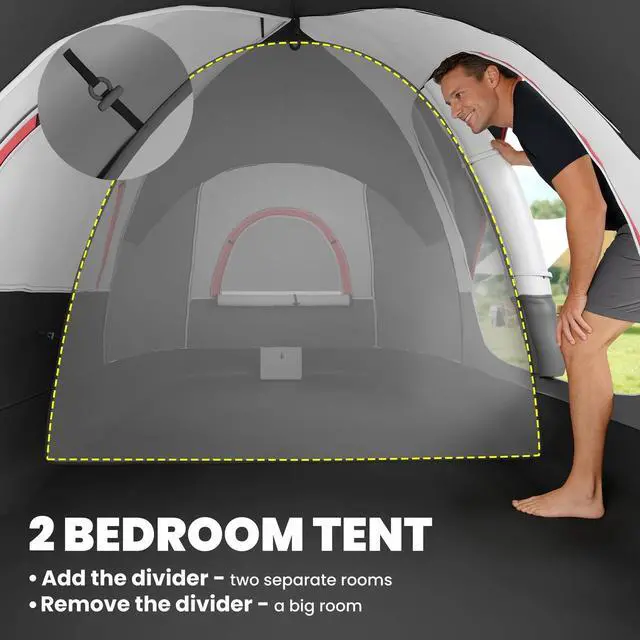 Alt view image 6 of 7 - 6 Person Tent with 2 Bedroom, Rainfly, Dark Grey,Camping Tent