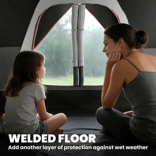 Alt view image 5 of 7 - 6 Person Tent with 2 Bedroom, Rainfly, Dark Grey,Camping Tent